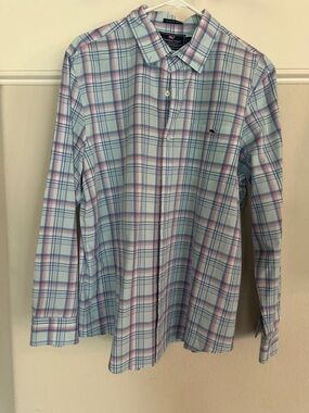 Vineyard Vines Light Blue & Pink Plaid Button-Down Shirt